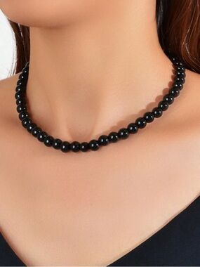 Classic Black Beaded Choker Necklace - Elegant Women's Jewelry